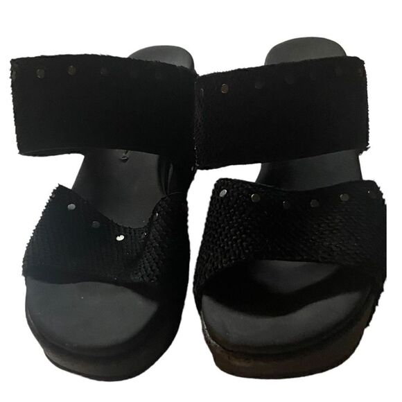 Naked Feet Black Studded Beslow Leather Platform Sandal Size 6.5 - Picture 6 of 11